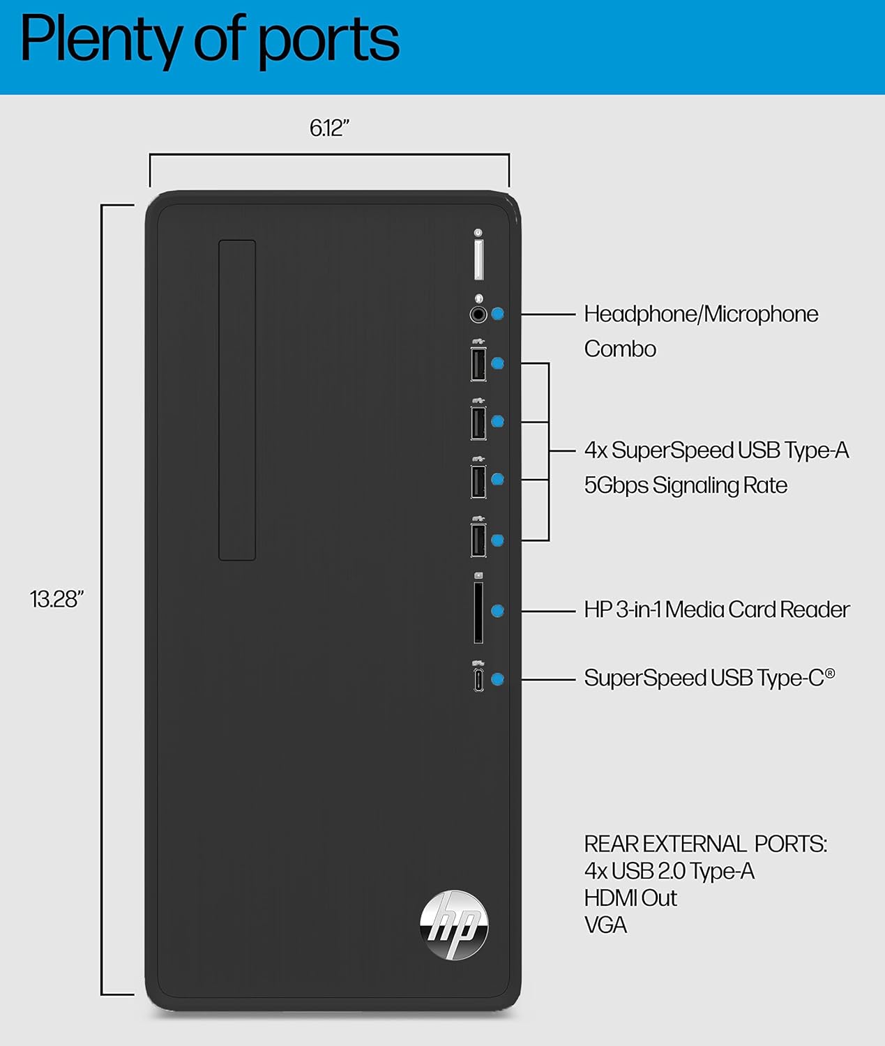HP Pavilion Tower Desktop Computer, Intel 8-Core i7-10700F up to 4.8GHz, 64GB DDR4 RAM, 2TB PCIe SSD, GeForce GT 610 2GB, WiFi 6, Bluetooth, RJ-45, Type-C, KB & Mouse, Black, Windows 11 Pro, Tichang