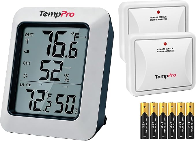 TempPro TP60-2 Digital Hygrometer Indoor Outdoor Thermometer Wireless by TempPro