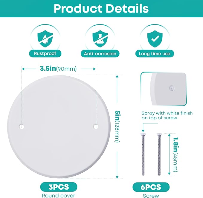 3 Pcs Smoke Detecte Cover Plate, 5 Inch Metal Round Blank Ceiling Cover Plate - Image 2