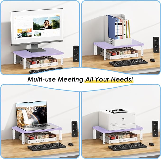ECOLOVI Wood Computer Laptop Monitor Stand Riser, 4-Height Adjustable Desk - Image 5