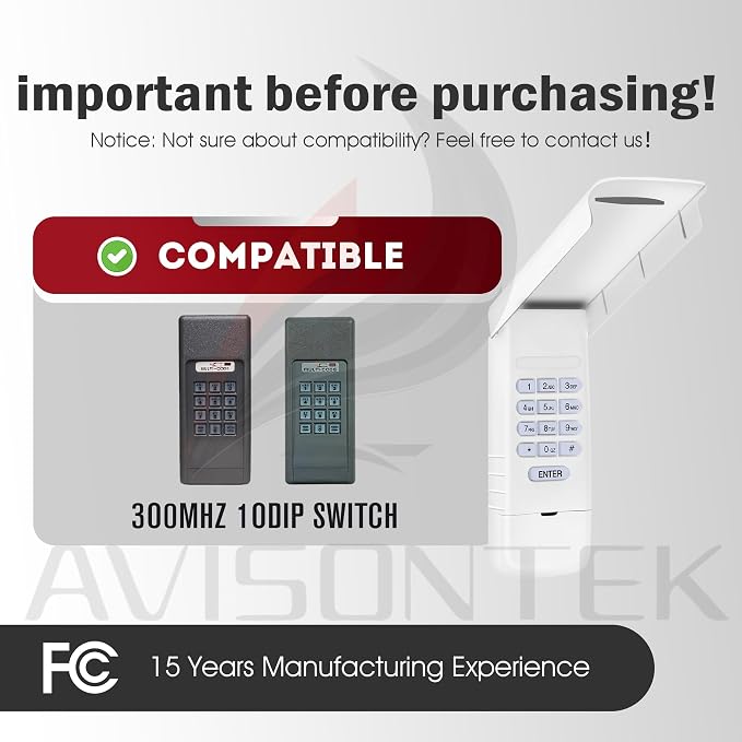 Avisontek for 300MHZ Multicode Gate Opener Keypad, 4200 420001 Wireless Keyless - Image 2