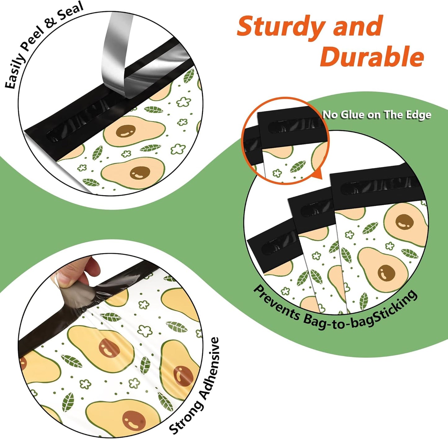 Poly Mailers 14.5x19 Inch 50 Pcs - Avocado printed Shipping Bags, 2.4mil Thickness, Waterproof and Tear Resistant Mailing Envelopes, Self-Sealing Packaging Bags for Small Business