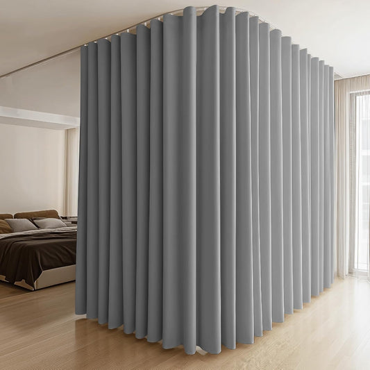 Room Divider Curtains & Flexible Bendable Tracks Set,Privacy Dividers Ceiling Track Curtain Window Blackout Curtains for Living Room Bedroom (W100 × H84 in 1 Panel Grey Drape & White Rail)