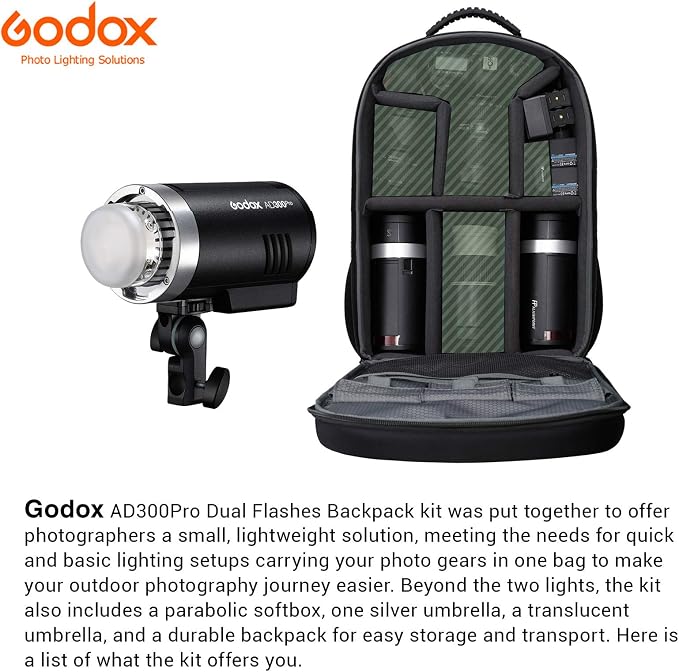 Godox AD300 Pro Strobe Light Photography Lighting Kit, 2.4G TTL 1/8000s HSS - Image 2