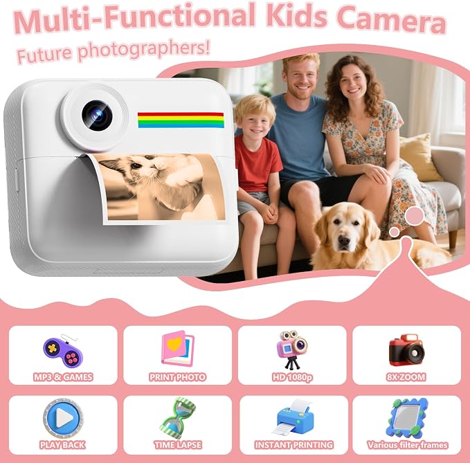 Kids Camera Instant Print with Color Printing Paper and Protective Case 32GB - Image 3