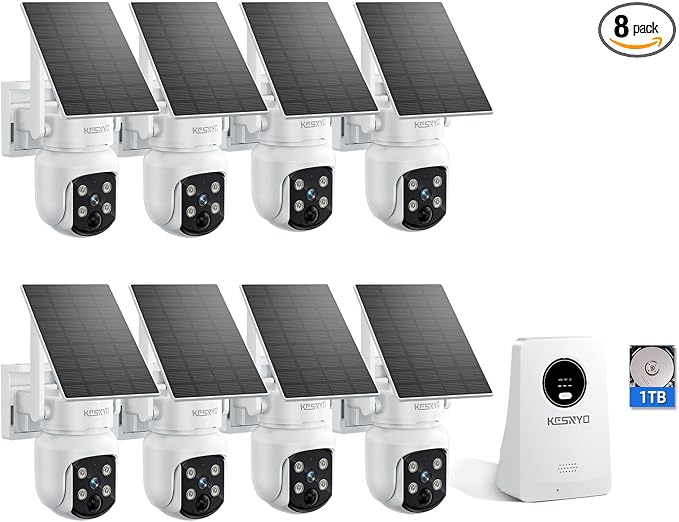 Solar Security Cameras Wireless Outdoor, 4MP Solar Powered, 8 Cam kit, Color by KCSNYOCamera