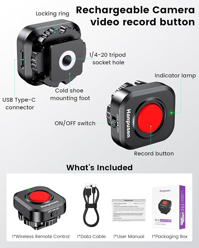 Wireless Rechargeable Camera Video Recording Remote Control, One-Press Video - Image 9