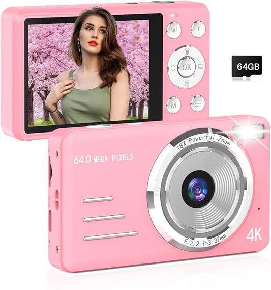 Digital Camera, FHD 4K 64MP Point and Shoot Kids Digital Camera by FORC