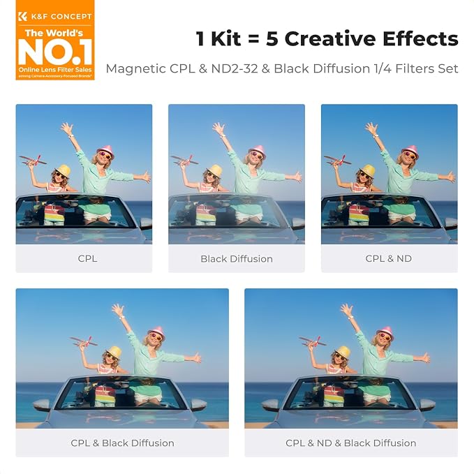 K&F CONCEPT 55mm Magnetic 1s Swap 5-Pack: CPL + VND2-32 + Black Diffusion 1/4 + - Image 2