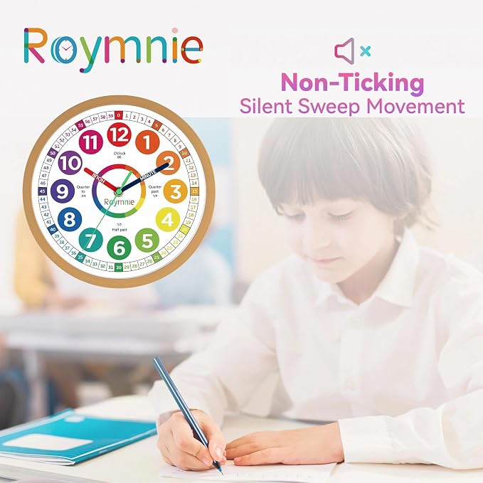 Roymnie Wall Clock 10 Inch for Kids Learning Easily Kids Teaching Clock Analog - Image 8