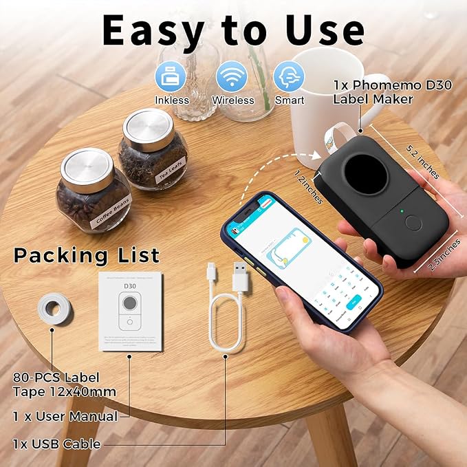 Phomemo D30 Label Maker Machine, Inkless Thermal Label Printer Portable Sticker - Image 6