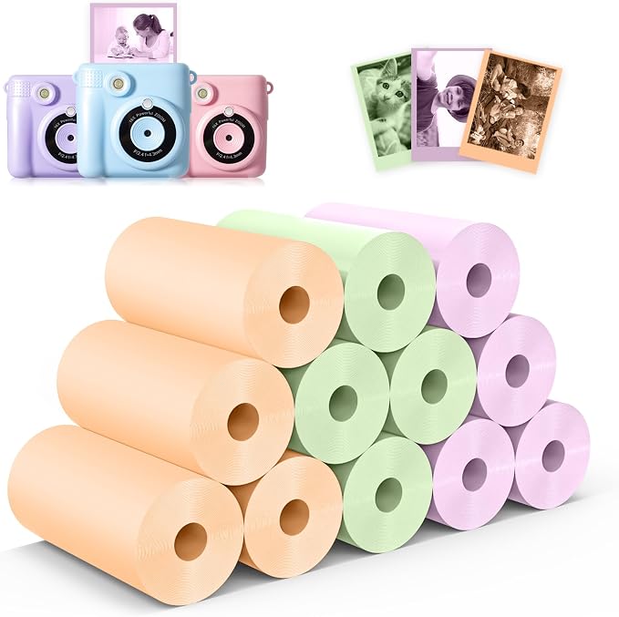 12 Rolls Kids Instant Camera Thermal Print Paper Refill by Hikkon