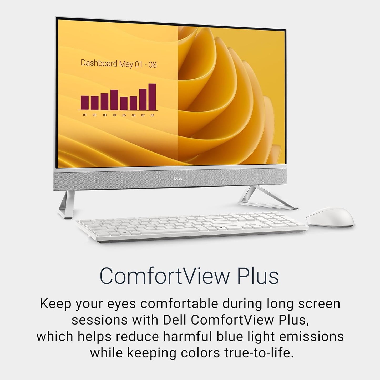 Dell 27 All-in-One Desktop ec27250-27-inch FHD (1920 x 1080) Display, Intel Core 5 Processor 120U, Intel Graphics, 16GB DDR5 RAM, 512GB SSD, Windows 11 Home, Onsite Service - White