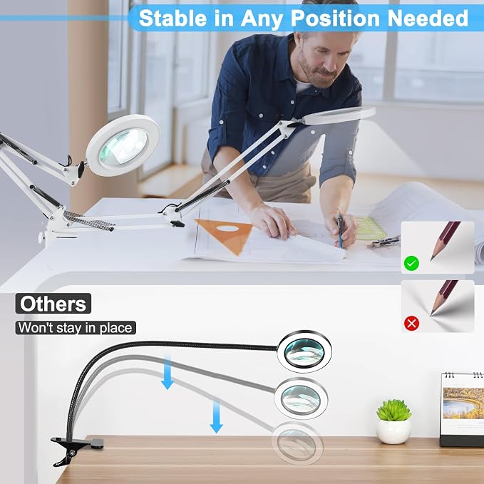 10X Magnifying Glass with Light and Clamp, Real Glass Stand Lighted Magnifier - Image 3