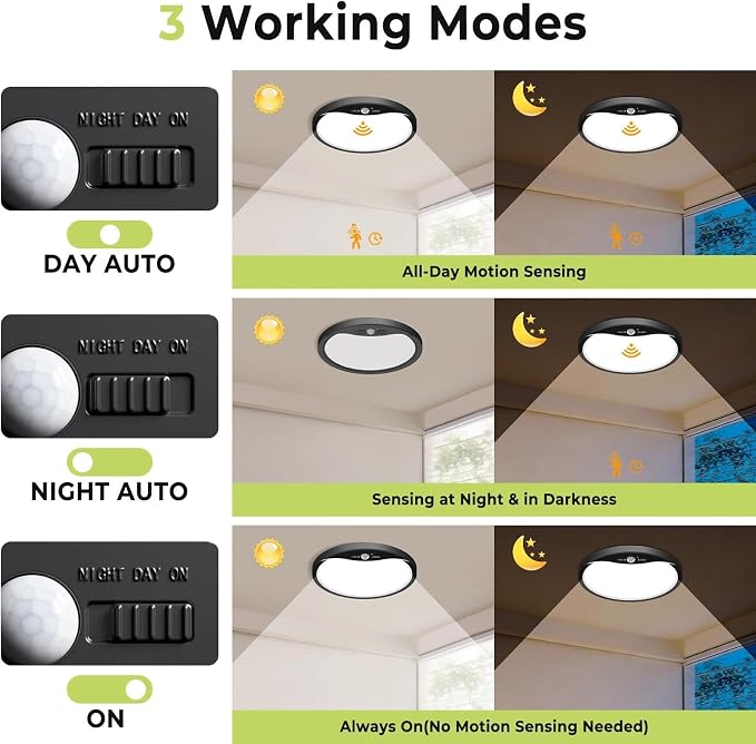 hepside Motion Sensor Ceiling Light Wired, 3000K/4000K/6500K LED Flush Mount - Image 3