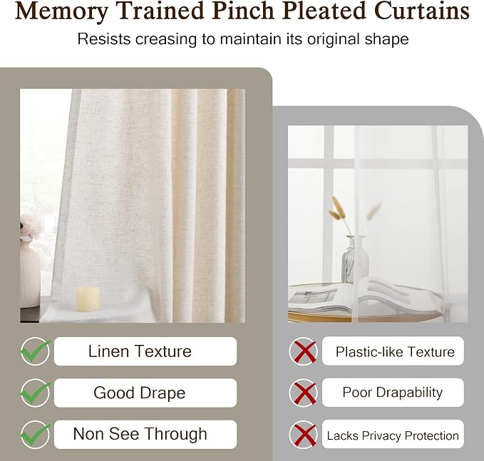 Memory Trained Pinch Pleated Curtains 84 Inches Long, Viral Linen Pinch Pleat - Image 6