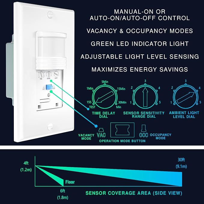 10 Pack, 3-Way Motion Sensor Light Switch, Neutral Wire Required, Indoor - Image 5