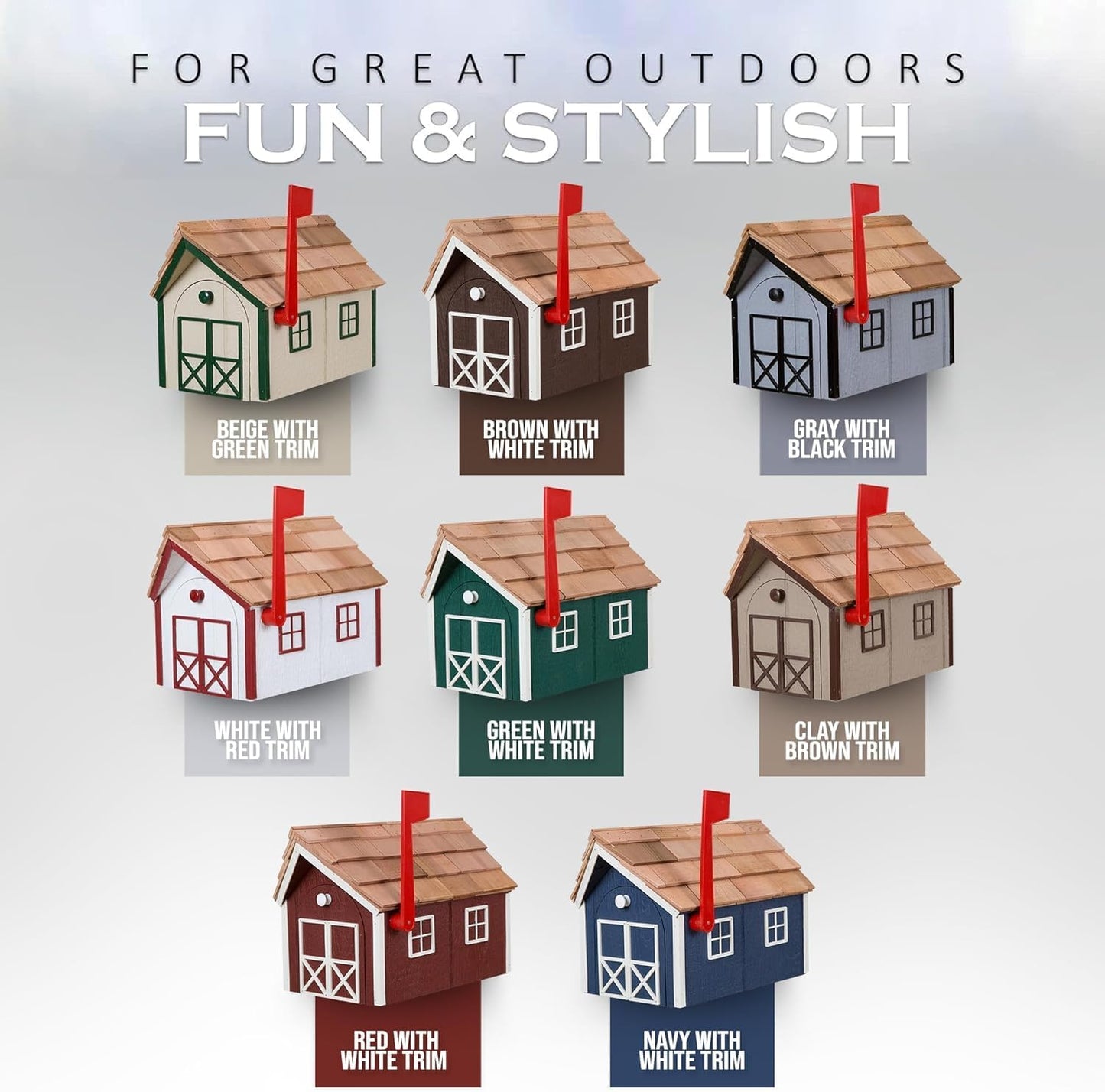 Peaceful Classics Amish Cedar Roof Wooden Mailbox with Window & Door Trim, Handcrafted Mailboxes for Outside, Post Mount Residential Mailboxes - (Brown & White, Wood)