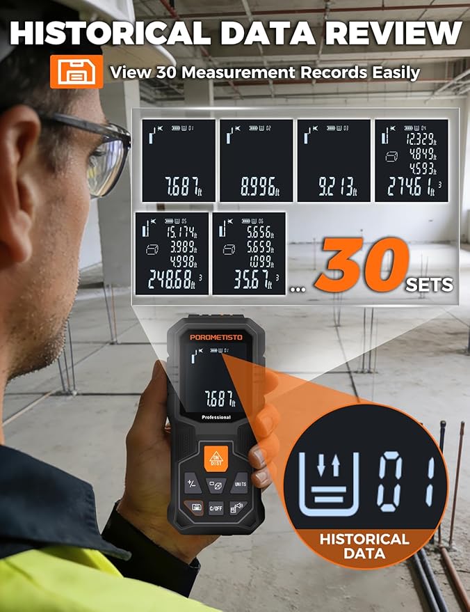 Laser Distance Meter POROMETISTO 164ft/50m, Digital Angle Finder, 12 Modes - Image 5