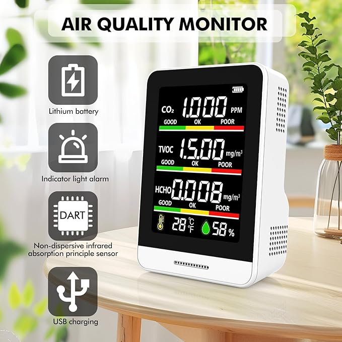 Air Quality Monitor Indoor, 8-in-1 Smart Air Quality Tester - Image 2