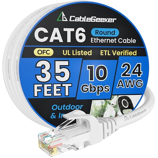 Cat 6 Ethernet Cable 35 ft, Indoor&Outdoor, High Speed 10Gbps 24AWG Pure Copper by CableGeeker