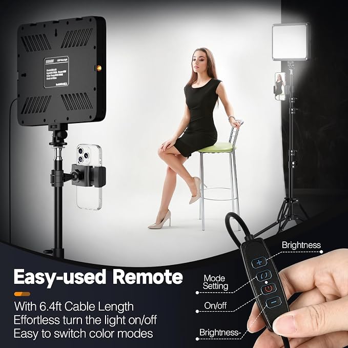 EMART LED Video Light Kit with Phone Holder & Barndoor, 2800-7000K Dimmable - Image 6