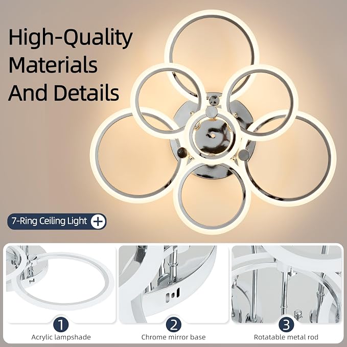 7-Ring Modern LED Flush Mount Ceiling Light - Image 3