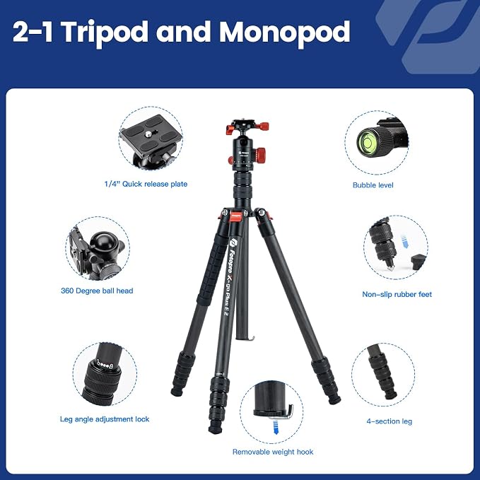 Fotopro 73" Carbon Fiber Tripod - Image 7
