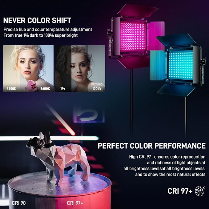 GVM RGB LED Video Light with Bluetooth Control, 60W Photography Studio Lighting - Image 3