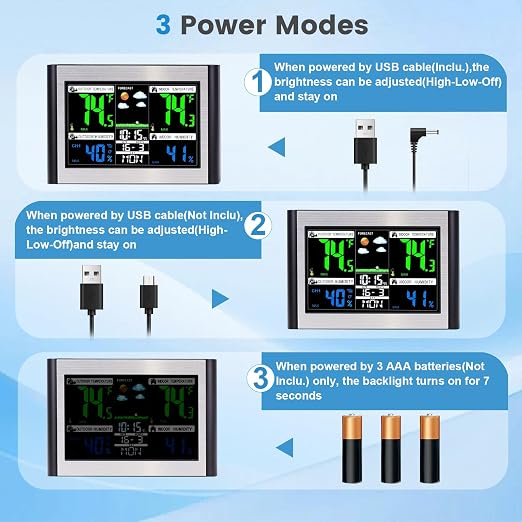 Weather Stations Wireless Indoor Outdoor Thermometer, Color Display Digital - Image 8