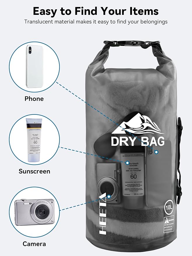 HEETA Dry Bag Waterproof for Women Men, 5L/10L/20L/30L/40L Roll Top Lightweight - Image 7