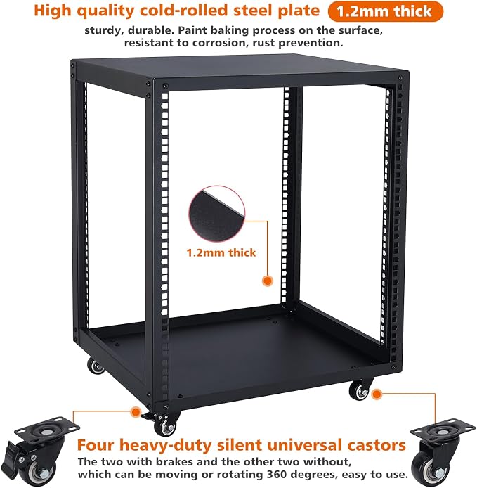 SC02 12U 19" Open Frame Network Server AV Gear Equipment Rack Mobile Storage - Image 5