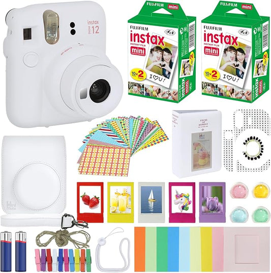 Fujifilm Instax Mini 12 Instant Camera Clay White + Carrying Case + Fuji Instax by FUJIFILM