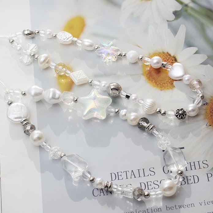 CMVFYL Beaded Camera Wrist Strap, Cute Phone Charms Strap, Pearl Bracelet Wrist - Image 2