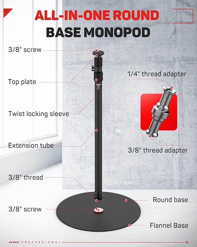 IFOOTAGE RB-A400 Round Base Light Stand Monopod, Live Streaming, Payload 22LBS - Image 9