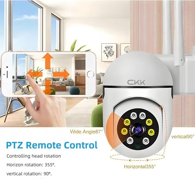 CKK 1080P Security Camera Outdoor Corded Power, 2MP PTZ WiFi Home Camera - Image 6