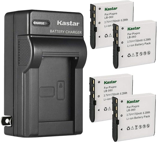 Kastar 4-Pack Battery and AC Wall Charger Replacement by Kastar