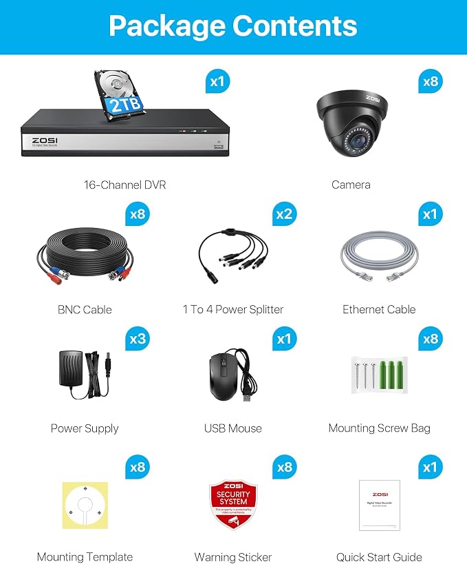 ZOSI 16 Channel Security Camera System 1080p, 2MP H.265+ Hybrid 16CH DVR - Image 9