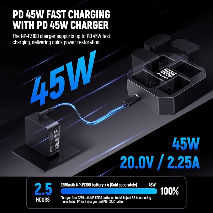 NEEWER 4 Channel USB Charger for NP-FZ100 Camera Battery Compatible - Image 2