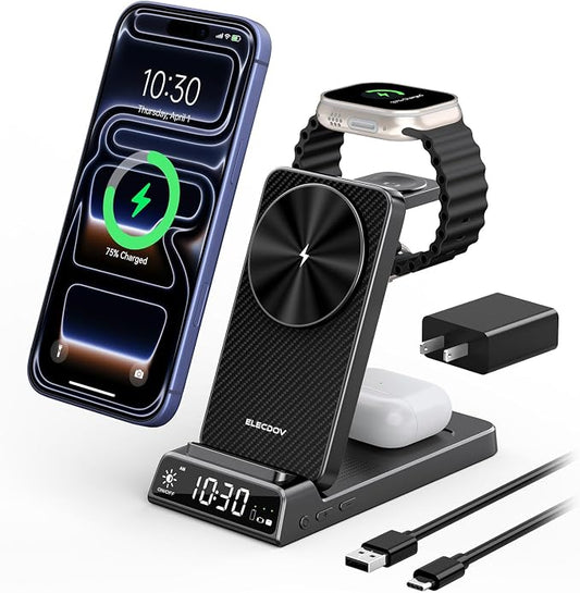 3 in 1 Charging Station for Apple, ELECDOV Magnetic Charger for iPhone by Elecdov