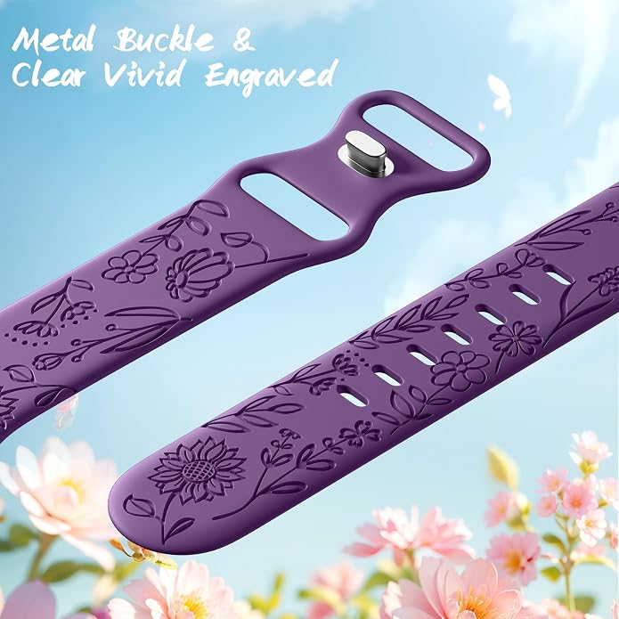 SNBLK 6 Pack Floral Engraved Bands Compatible - Image 3