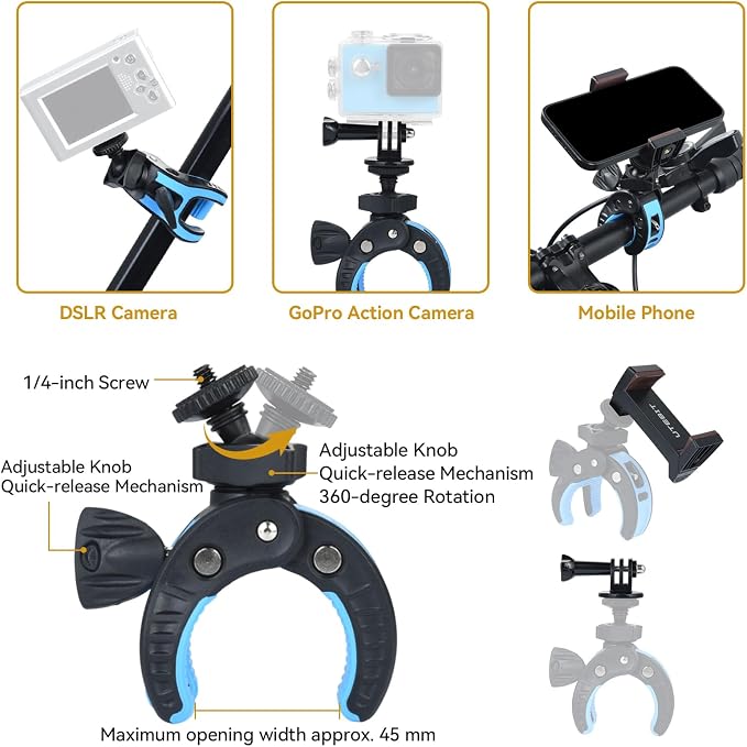 UTEBIT Camera Clamp Mount, Large Clamp Opening Aluminum Alloy Clip Mount - Image 3