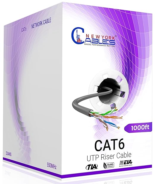 NewYork Cables | Cat6 Ethernet Cable 1000ft | Bulk Riser 23AWG, UTP 4 Pairs by NewYorkCables