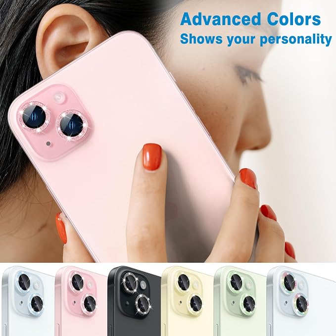 Compatible with iPhone 15 & 15 Plus Camera Lens Protector, Bling Glitter - Image 7