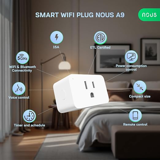 NOUS Wi-Fi Smart Plug 15A, Dual-Band 2.4GHz & 5GHz, Energy Monitoring, - Image 2