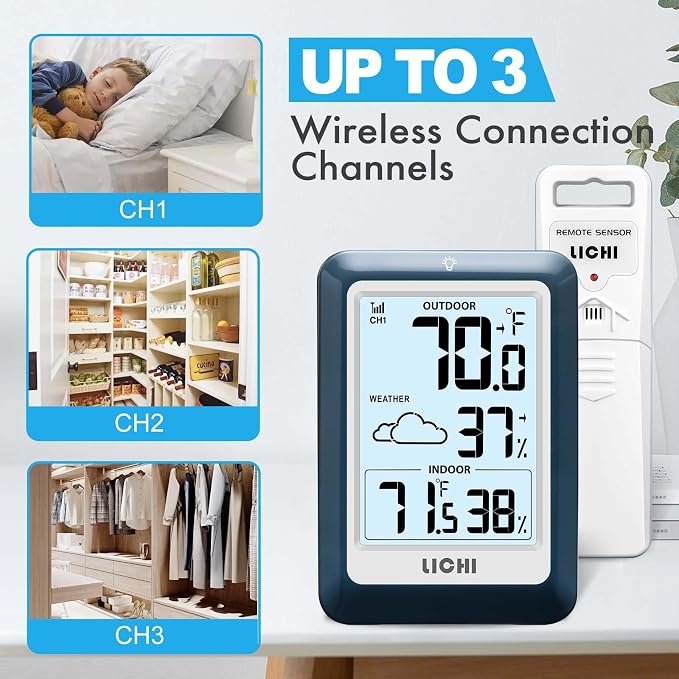Indoor Outdoor Thermometer Wireless Weather Station, Internal External - Image 2