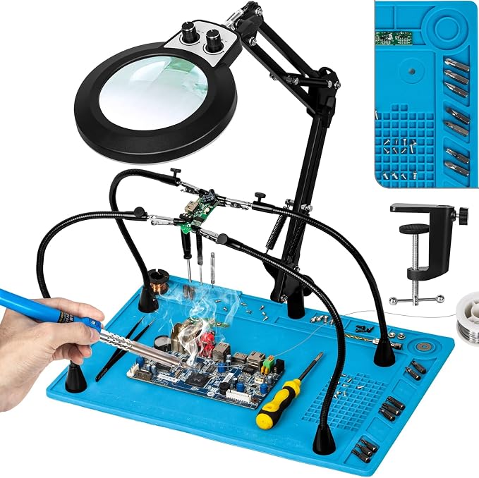 10X Magnifying Glass with Light and Stand, Helping Hands Soldering Station by HOME