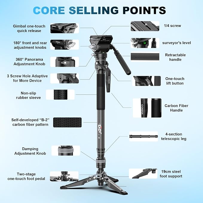 COMAN M1V5 Camera Monopod, One-Click Lifting Monopod - Image 6