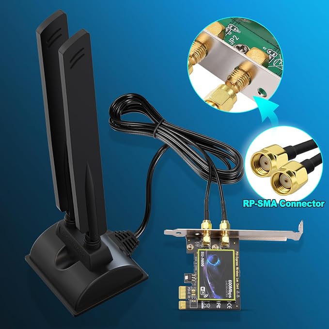 Eightwood WiFi 6E Antenna Tri-Band 6GHz 5GHz 2.4GHz RP-SMA WiFi Antenna Magnet - Image 4
