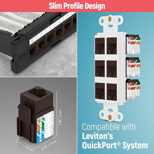 Everest 90° Angled RJ45 Cat6 Keystone Jacks 10-Pack in Brown - Image 6